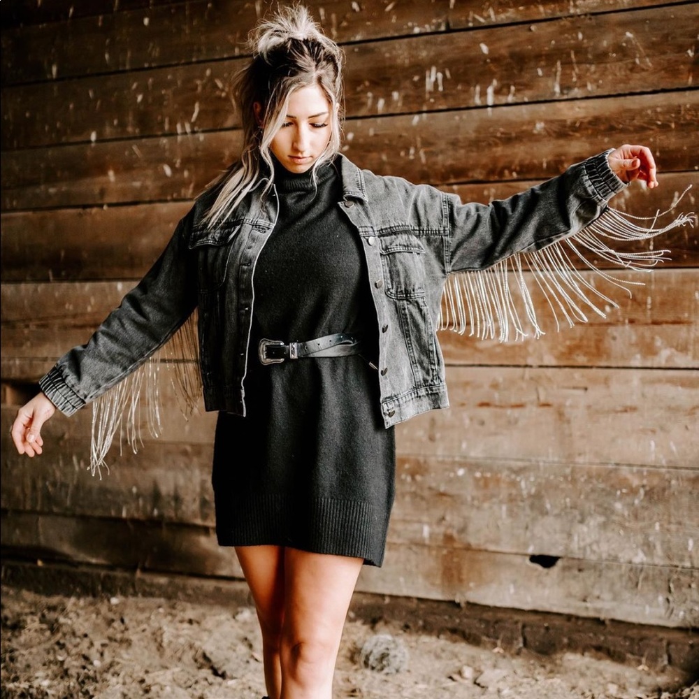 🚨LAST SMALL EVER🚨Last Call Rhinestone Fringe Denim Jacket - Picture 16 of 16